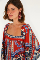 Vestido Longo Manga Estampado Lenço Náutico