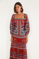 Vestido Longo Manga Estampado Lenço Náutico