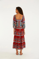 Vestido Longo Manga Estampado Lenço Náutico